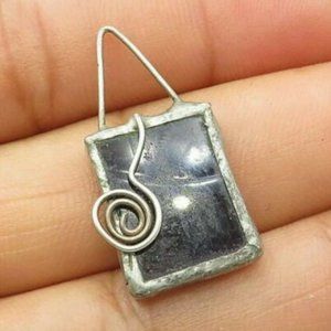 925 Sterling Silver Vintage Violet Amethyst Purple Glass Window Frame Pendant